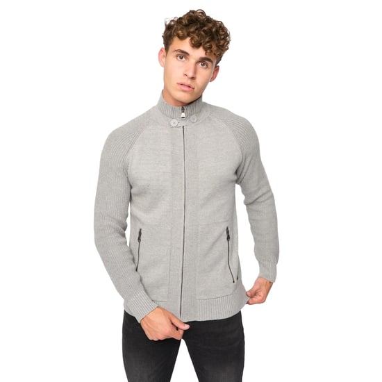 Crosshatch Mens Birchin Knitted Full Zip Jumper (Grey) - Image 1