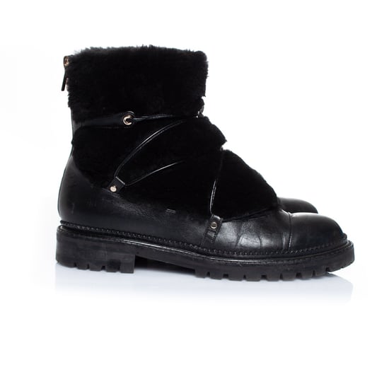Fur embellished leather lace up boots - Image 4