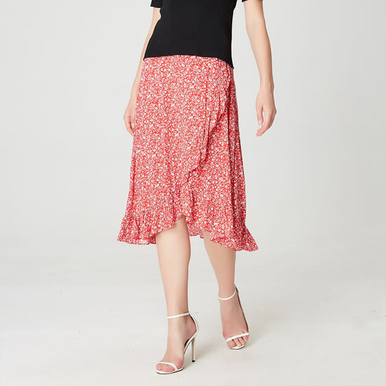 Cross-ruffles and floral print skirt - Image 1