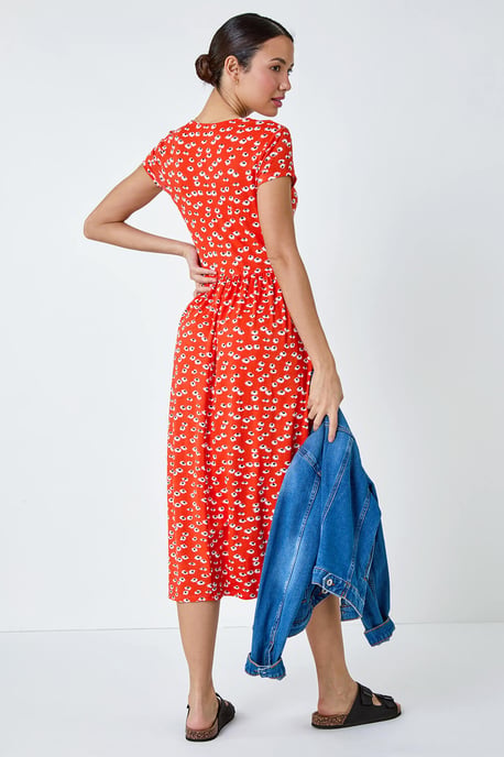 Ditsy Print Ruched Midi Dress