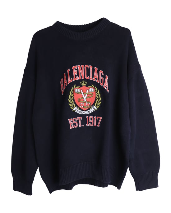 Balenciaga Oversized Embroidered College Logo Crewneck in Navy Blue Cotton - Image 1