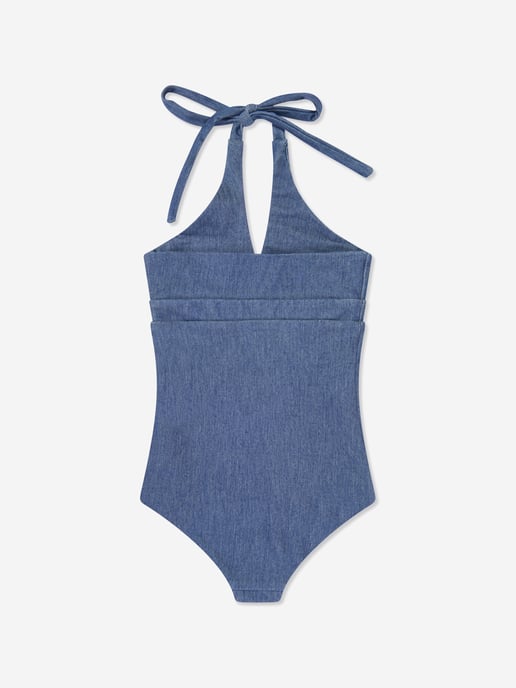 AY by AYLA Girls Denim Look Halterneck Swimsuit in Blue