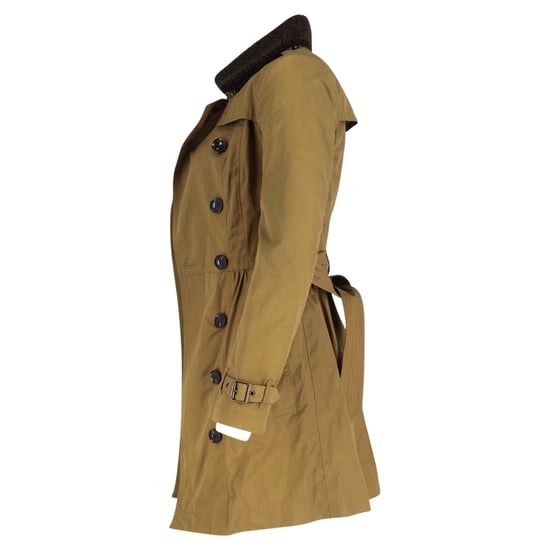 Burberry Brit Long Shearling Collar Trench Coat in Olive Cotton - Image 2