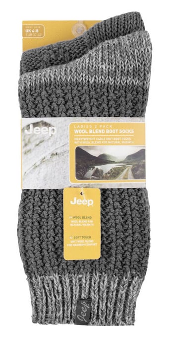 Calcetines de punto de lana para mujer, calcetines de invierno de punto acanalado grueso para uso al aire libre y de ocio - Carbón / Crema - Image 2