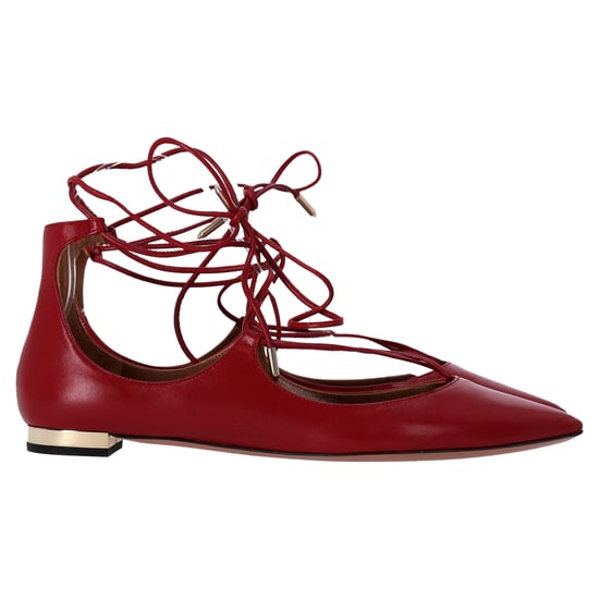Aquazzura Christhy Lace-Up Ballet Flats in Red Leather - Image 1