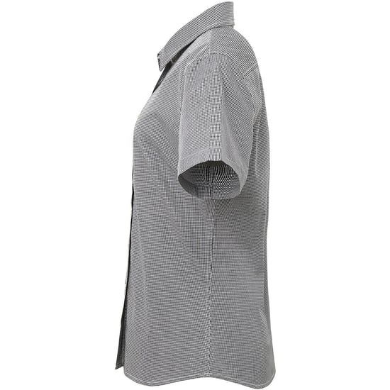 Premier Womens/Ladies Microcheck Short Sleeve Cotton Shirt (Black/White) - Image 3