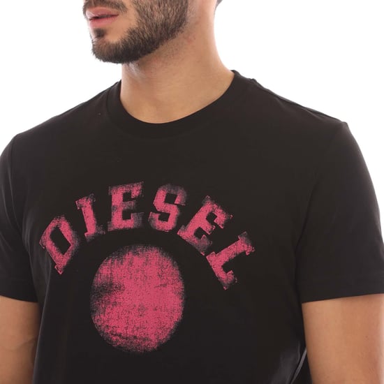 Camiseta negra con diseño circular descolorido en rosa Diesel - Image 3