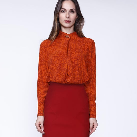 Crossed collar blouse with linear floral print - Image 1
