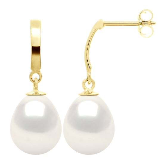 Earrings in Yellow Gold 375 and Real Cultured Freshwater Pearls Pear 10-11 mm - Image 1