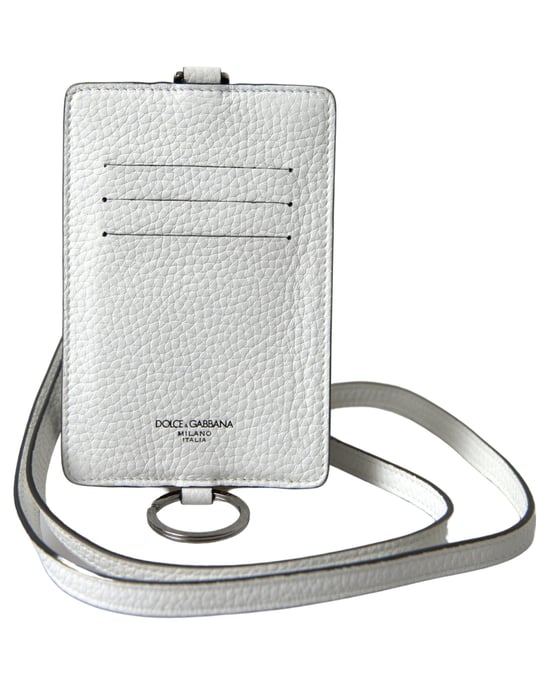 Logo-Embossed Leather Card Holder with Lanyard
