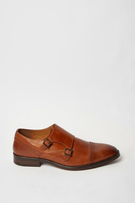 Burton Formal Brown Leather Monk Strap Shoes Mens Standard Width - Image 1