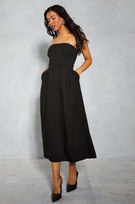 Linen Look Bandeau Maxi Dress