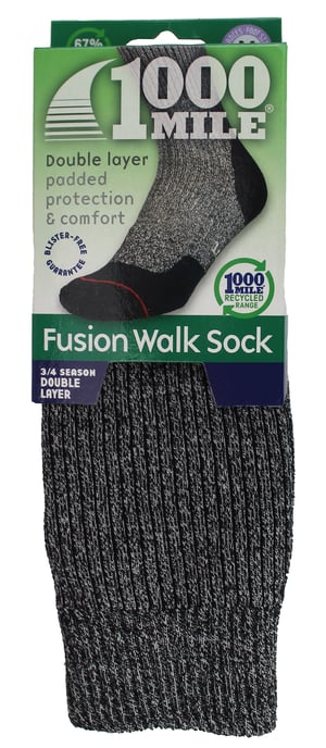1000 Mile - Calcetines de señora Fusion Repreve Doble Capa Anti Ampollas - Carbón / Negro - Image 2