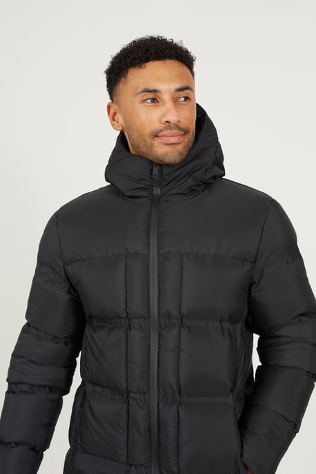 Black Longline Padded Hooded Jacket