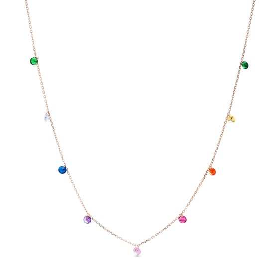 Luxenter rolcon necklace in 925 sterling silver and multicoloured zirconia with 18k rose gold plating finish