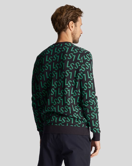 Lyle & Scott Men's Golf Monogram Knitted Crew Neck Jumper in Navy - Image 3