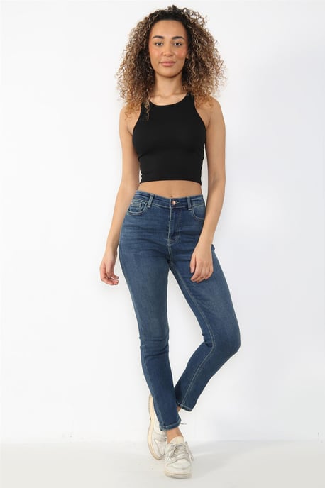 Vaqueros ajustados de cintura alta con forma mágica para mujer en azul - Image 6
