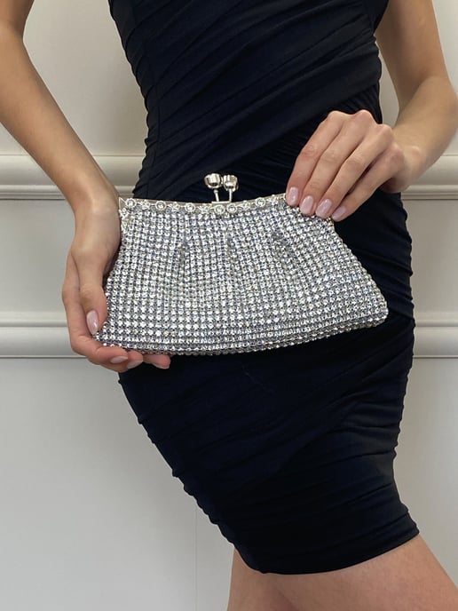 Silver Crystal Clutch Bag