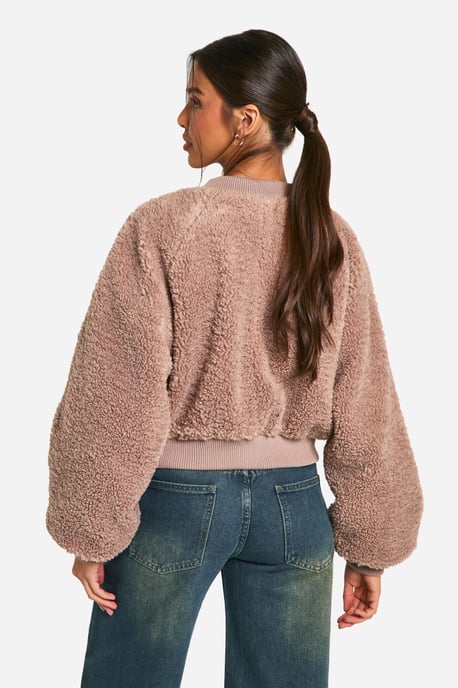 Rib Teddy Bomber Jacket - Image 2