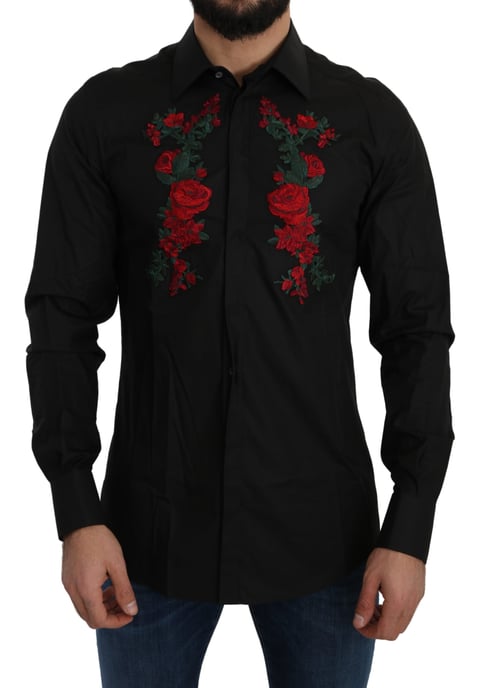 Camisa de Hombre de Algodón Bordada Floral Elegante de Dolce & Gabbana - Image 1