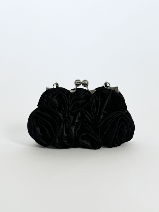 3D Rose Clutch Bag in Black