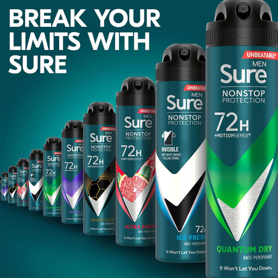 Sure Men Nonstop Protection 72H Anti-Perspirant Deodorant Quantum Dry 150ml, 6pk