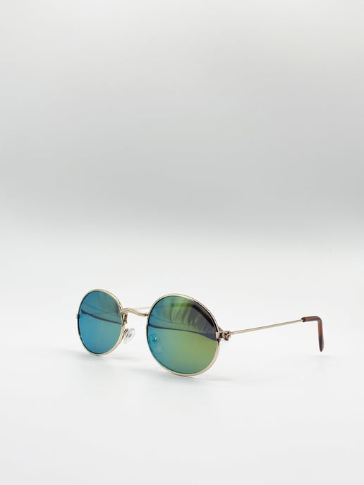 Metal Frame Round Sunglasses with Mirror Lenses