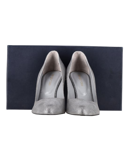 Sergio Rossi Round Toe Pumps in Silver Leather - Image 2