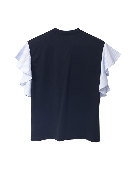 Burberry Striped Ruffled-Sleeve Oversized T-shirt In Black Cotton - Image 5