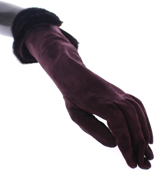 Guantes de cuero de ante de piel de cabra con visón púrpura para mujer de Dolce & Gabbana - Image 3