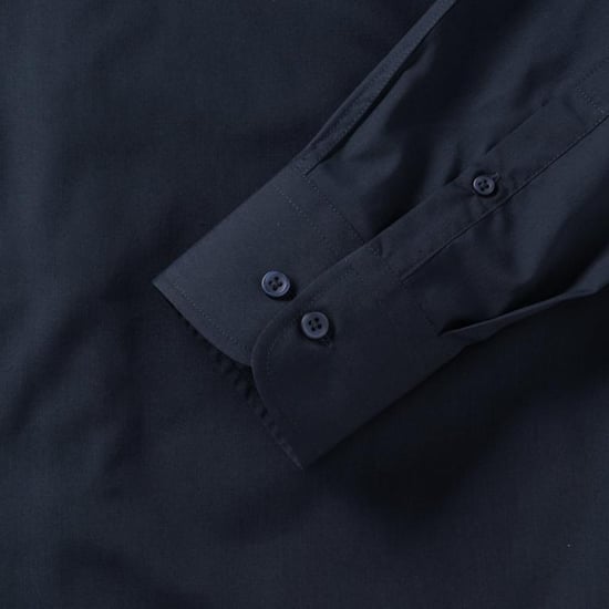 Russell Collection Mens Long Sleeve Poly-Cotton Easy Care Tailored Poplin Shirt (French Navy) - Image 6