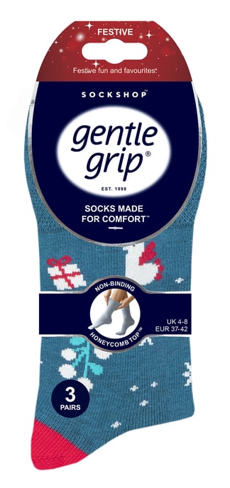 Gentle Grip - 6 Pares de Calcetines de Navidad - Azul / Rojo / Gris - Image 2