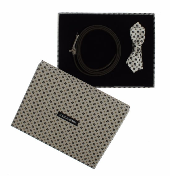 Caja de regalo de cinturón de cuero para hombres con pajarita de seda blanca Dolce & Gabbana - Image 2