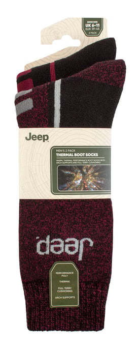 Calcetines Térmicos de Invierno para Hombre | Jeep | Diseño Acanalado Grueso Calcetines de Punto Calientes para Botas | Calcetines de Rendimiento Chunky - Negro / Berry - Image 2