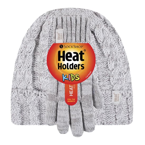 Heat Holders - Conjunto de gorro y guantes de invierno de punto con pompón y cable para niña - Image 2