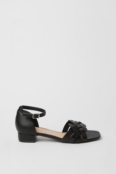 Wide Fit Sonia Woven Mixed Material Low Block Heeled Sandals - Image 2