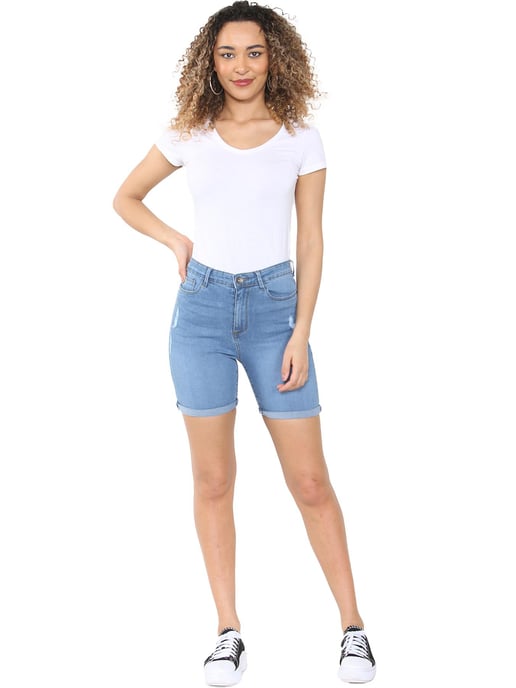 Enzo | Pantalones cortos vaqueros rasgados para mujer - Azul claro - Image 6