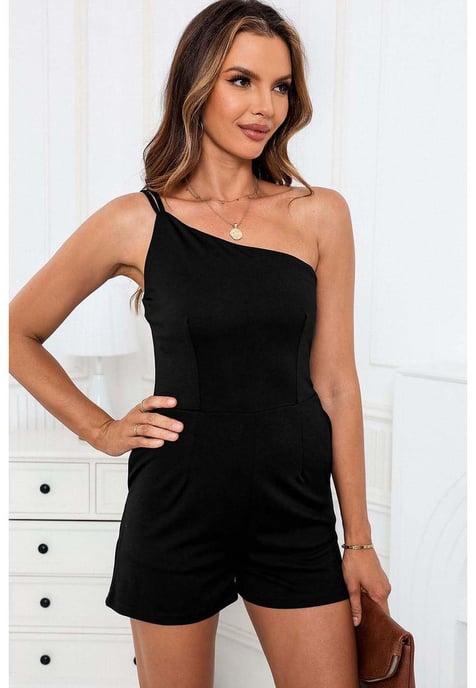 Azura Exchange Women's One Shoulder Side Pocketed Romper in Black - Image 2