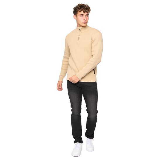 Crosshatch Mens Havaline Knitted Quarter Zip Pullover (Wheat) - Image 4