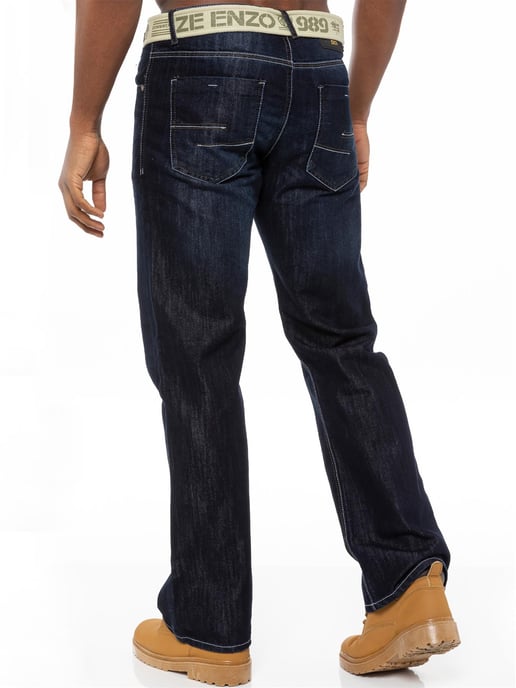 Enzo | Jeans de mezclilla de corte regular para hombre con cinturón - Azul oscuro - Image 3