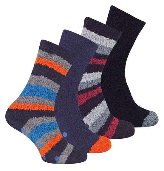 4 Pares de Calcetines de Cama para Hombre |Thermal Anti Slip Fuzzy Slipper Socks - Black / Orange Stripe - Image 1