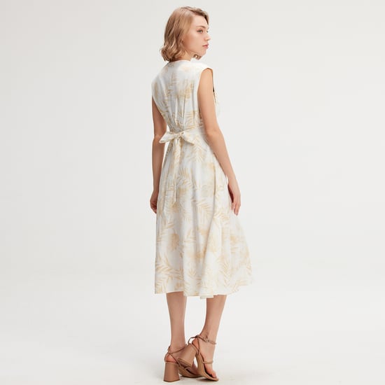 Tropical print sleeveless midi dress