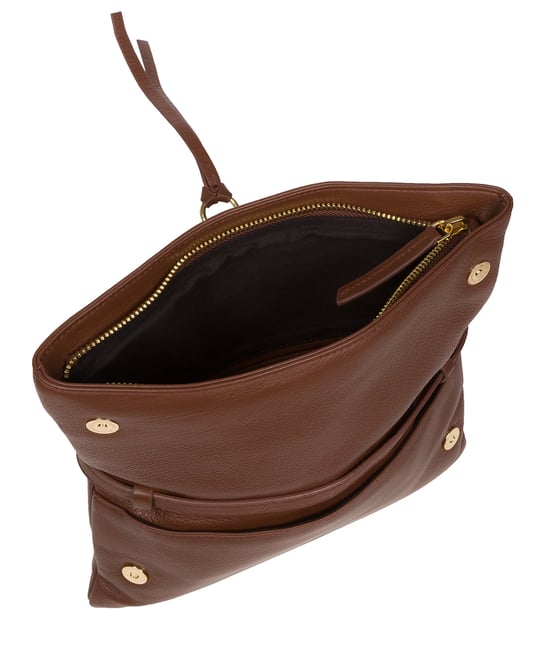 'Selene' Dark Tan Nappa Leather Cross Body Clutch Bag