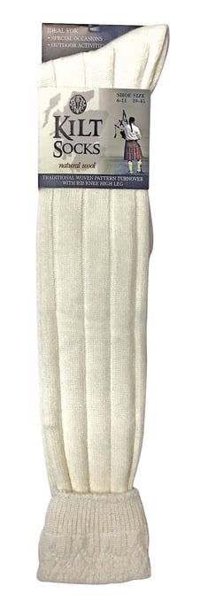 Calcetines para hombre hasta la rodilla en mezcla de lana acanalada - Crema - Image 2