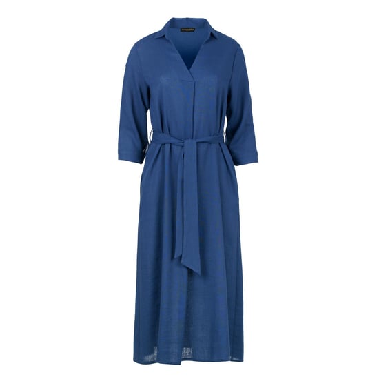 Vestido midi estilo lino azul con cinturón - Image 2