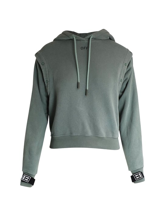 Off-White Hoodie Detachable-Sleeves Hooded Sweater in Khaki Cotton - Image 1