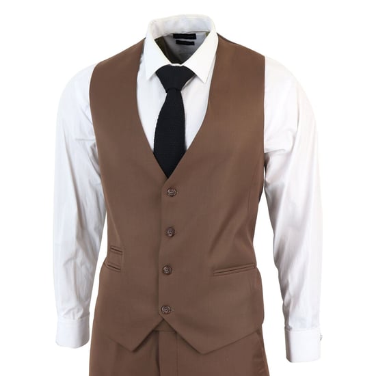 Traje clásico de 3 piezas IM1 para hombre, color marrón liso - Image 4