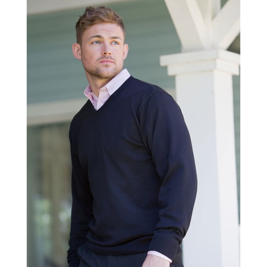 Russell Collection Mens V-Neck Knitted Pullover Sweatshirt (French Navy) - Image 4