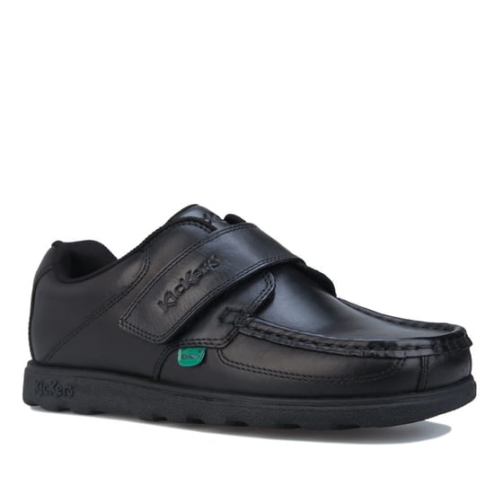 Boy's Kickers Junior Fragma Strap Leather Shoe in Black