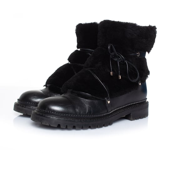 Fur embellished leather lace up boots - Image 1
